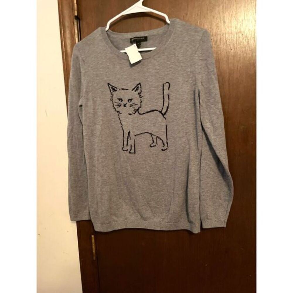 Banana Republic Kawaii Kitten Lightweight Sweater Gray Women's Medium